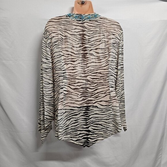 Escada Animal Print 100% Silk Top Blouse Women Size 42 Sheer Shiny Embellished - Picture 9 of 14